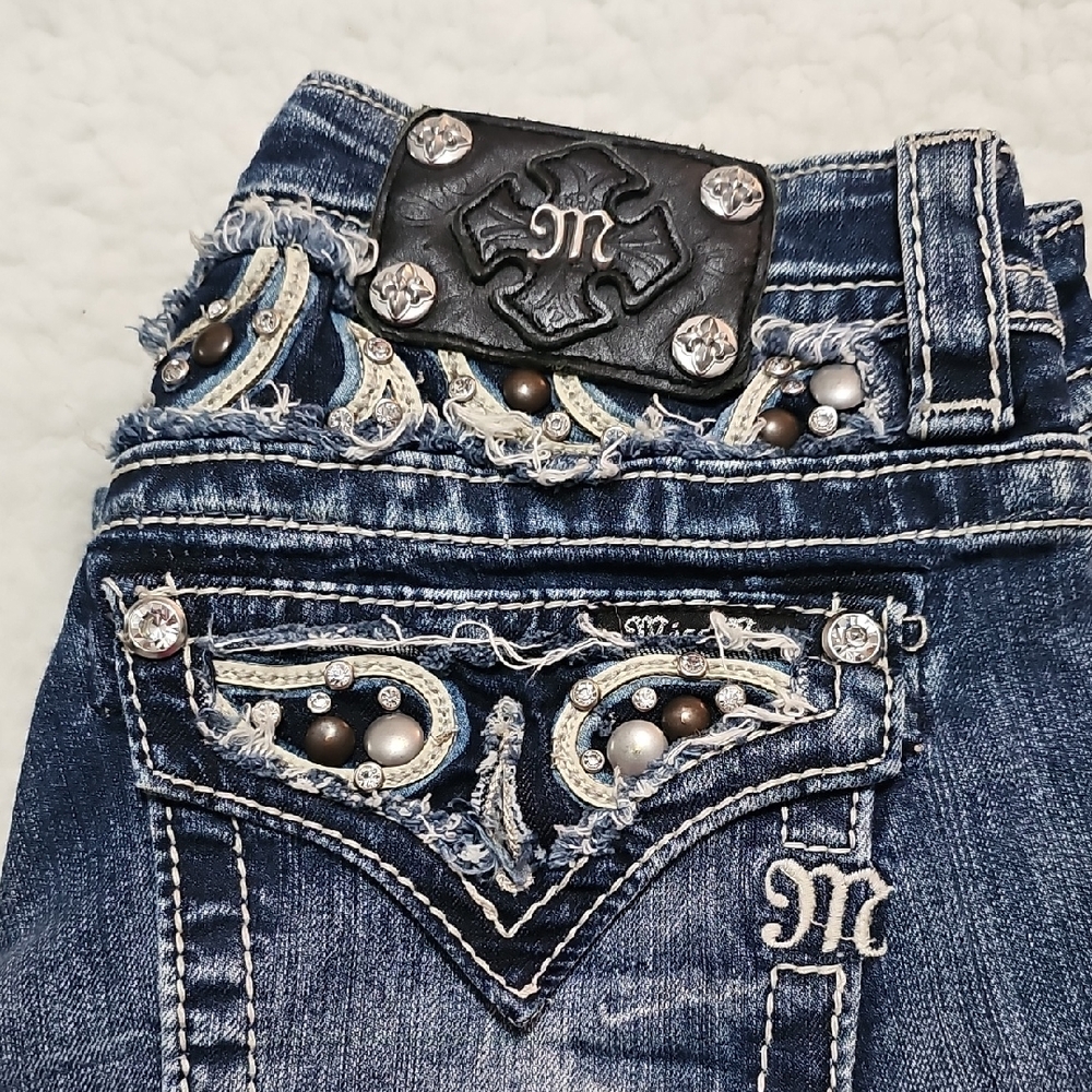 Miss Me Dark Blue Jeans with Silver and Black Accents